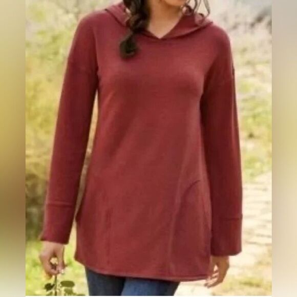 Soft Surroundings Red Long Sleeve Pullover Hoodie Size Large - Picture 2 of 14